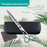 Professional Thinning Shears for Dogs 8 inch Dog Grooming Scissors for Pet Long Chunkers Shears Japanese 440C 70% Thinning Rate 24 Teeth Green Clover