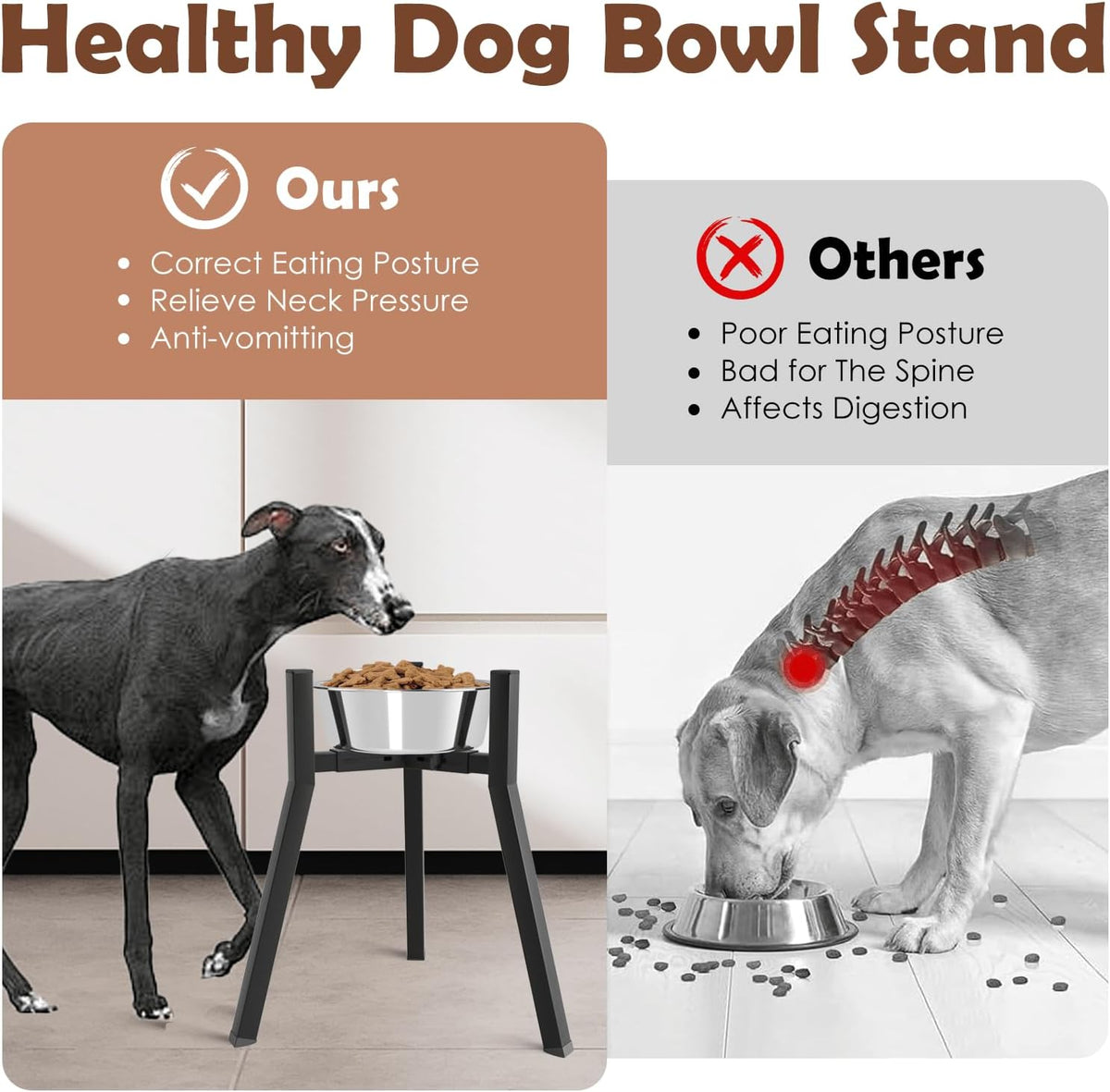 SHAINFUN Adjustable Metal Raised Stand for Large & XL Breeds - Black-FX / Height: 16.9", Width: 8.3-12.6" - image 2