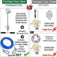 Dog Tie Out Cable and Stake,(up to 200lbs) 360° Swivel Dog Run Anchor -with 30FT Heavy Duty Cable,Runner for Yard-Dog Stake for Yard Outdoor Camping