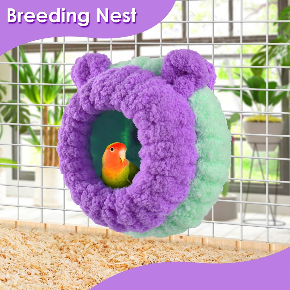KATUMO Bird Nest, Small Sun Conure Breeding House Parrotlet Snuggle Hut Lovebird Bed for Conure - S (Lilac) - image 4