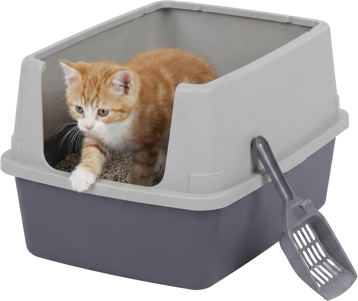 IRIS USA High Sided Cat Litter Box, Scatter Shield - Small / Gray