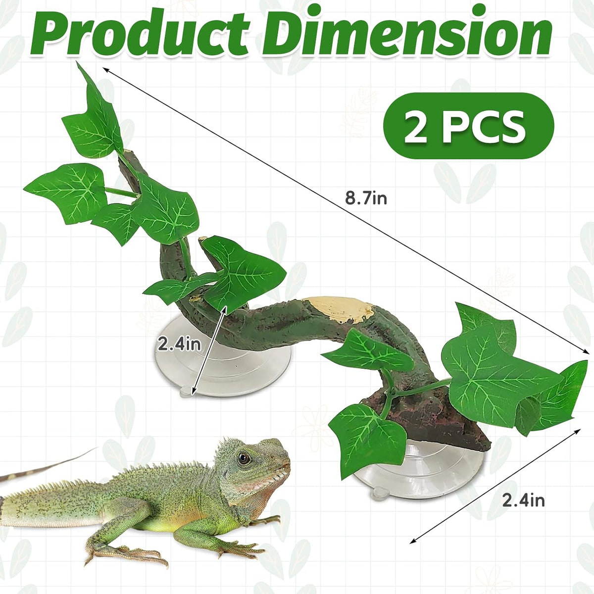 PINVNBY Reptile Corner Branch Resin Climb Tree Branch Decor - S 2PCS green Maple leaf - image 2