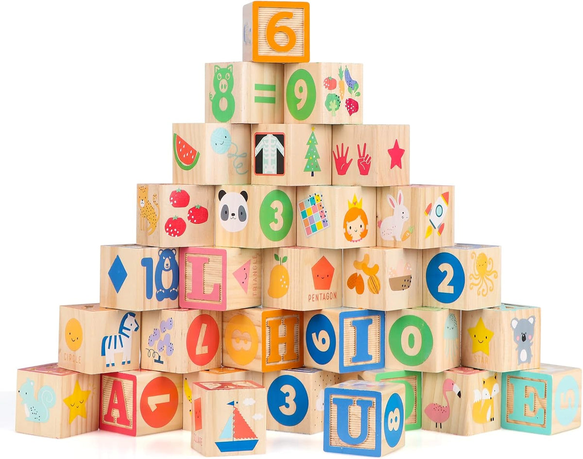 ABC Wooden Building Blocks for Toddlers 1-3 Large - 30 abc blocks cart - image 4