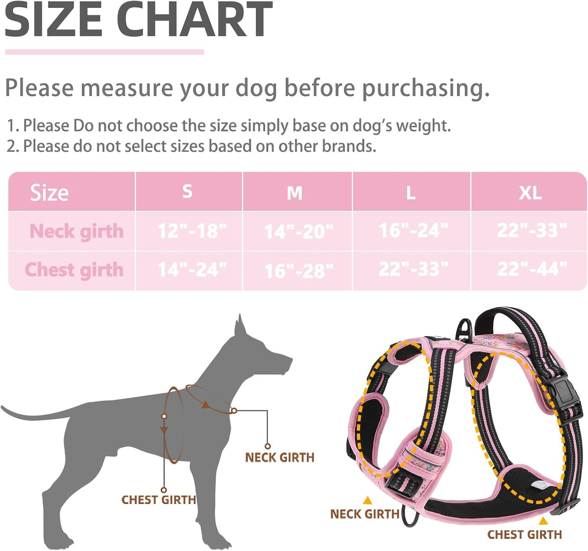 PUPTECK No Pull Halloween Dog Harness for Large - Pink Floral / Large / Harness Only - image 2