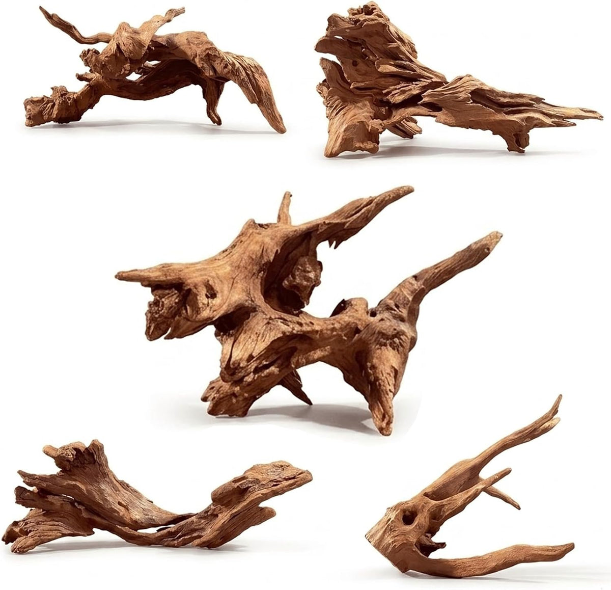 WDEFUN 3 PCS Natural Driftwood for Aquarium Decor Fish Tank - Mopani driftwood （5-8 inch pack of 5）