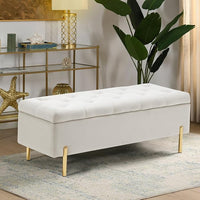 Velvet Storage Bench Ottoman,Versatile Seating with Hidden Storage,End of Bed Bench,Tufted Bench for Bedroom,Living Room,Entryway,Ivory