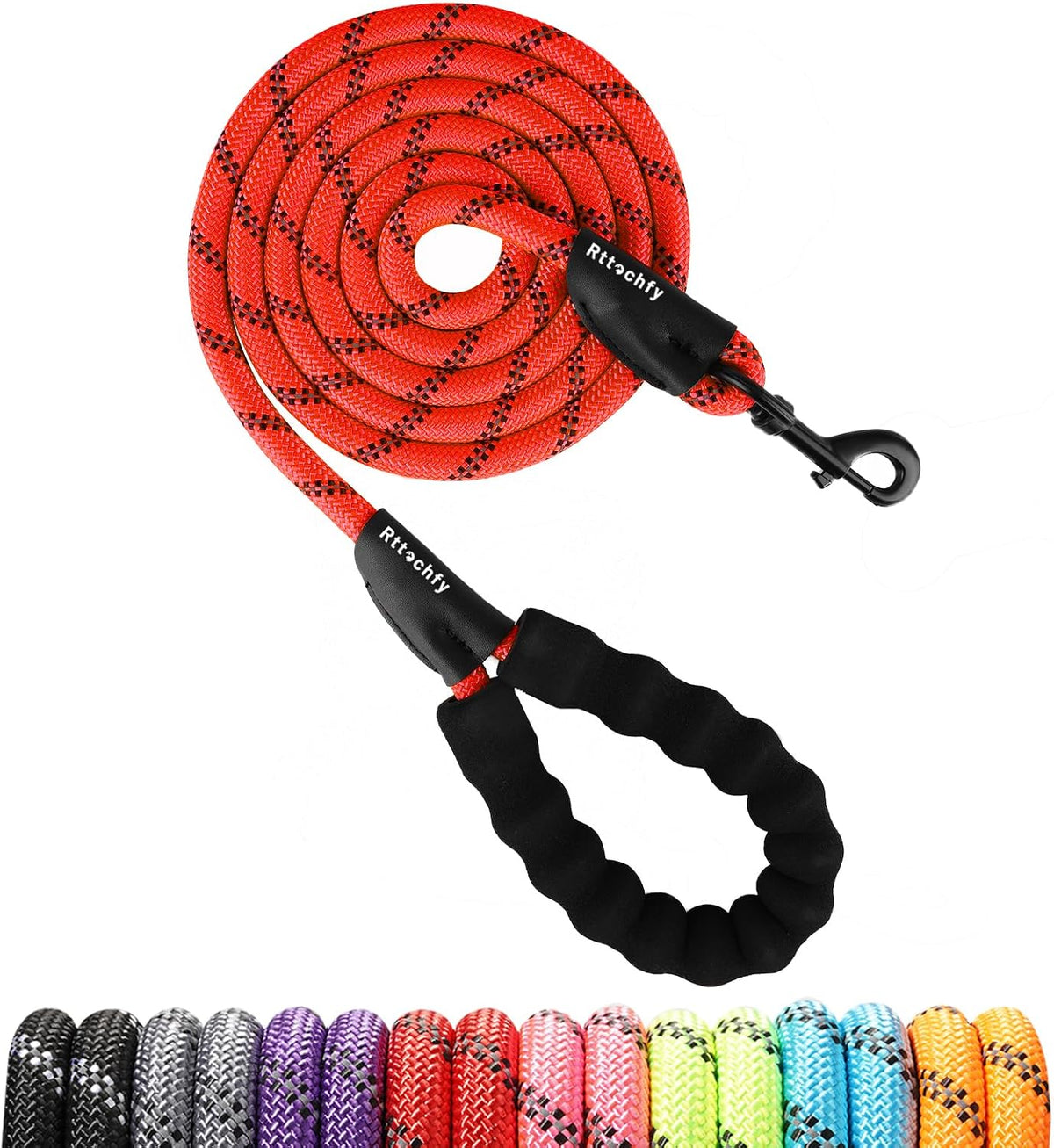 Rttochfy Rope Dog Leash 2/4/5/6/8/10 FT with Comfortable Padded - XXL (1/2'' x 8 FT) / Red