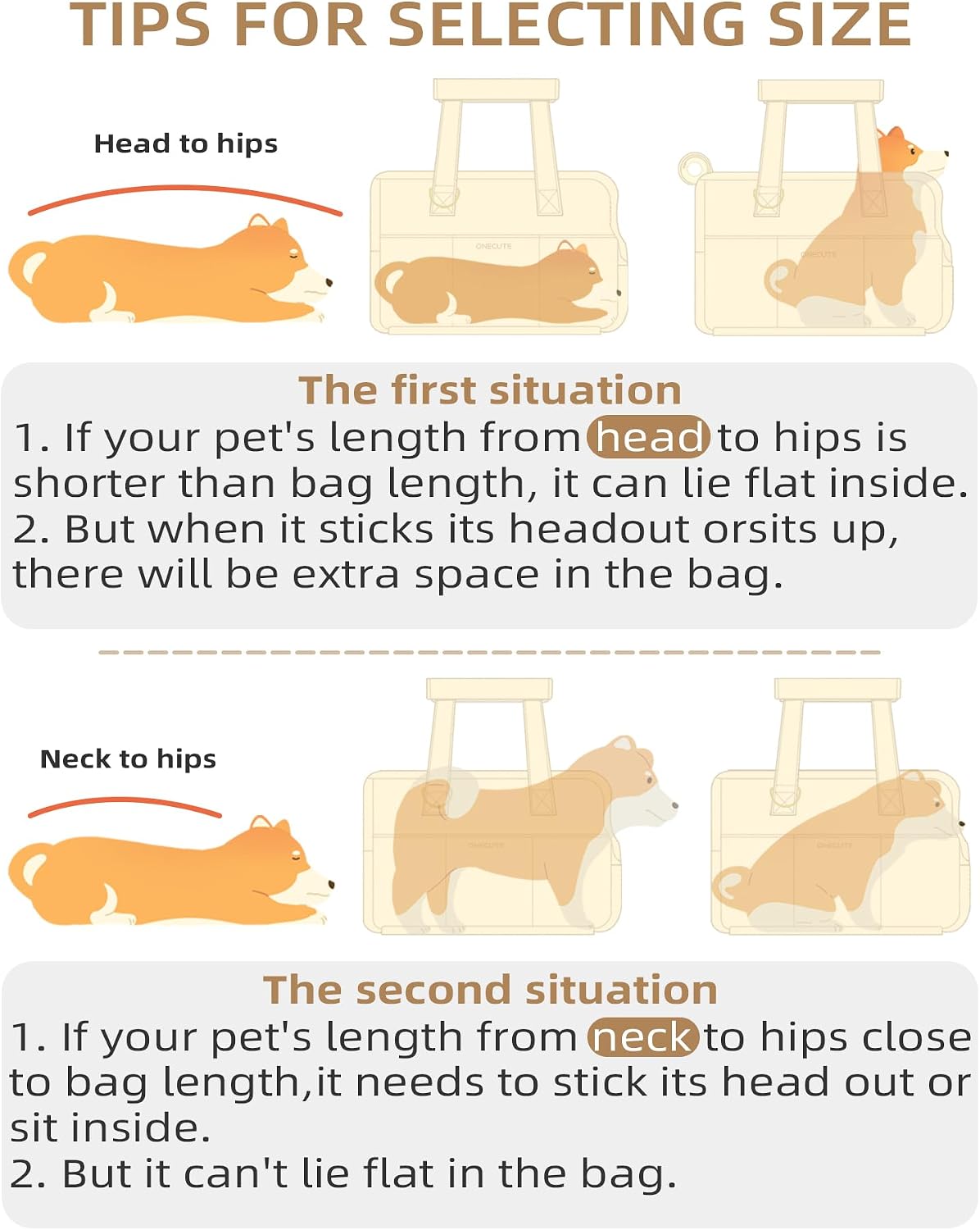 ONECUTE Dog Purse Carrier for Small Dogs Rabbit cat with Large Pockets - Grey / 13.6"L x 6.5"W x 10.0"H - image 3