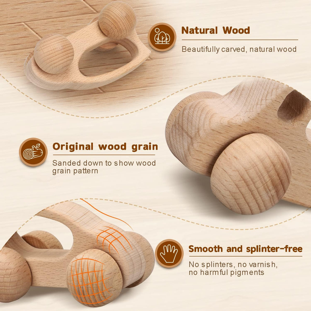 TOY Life Wooden Toys Cars, Montessori Baby Toys 6-12 Months - Truck Set - image 2