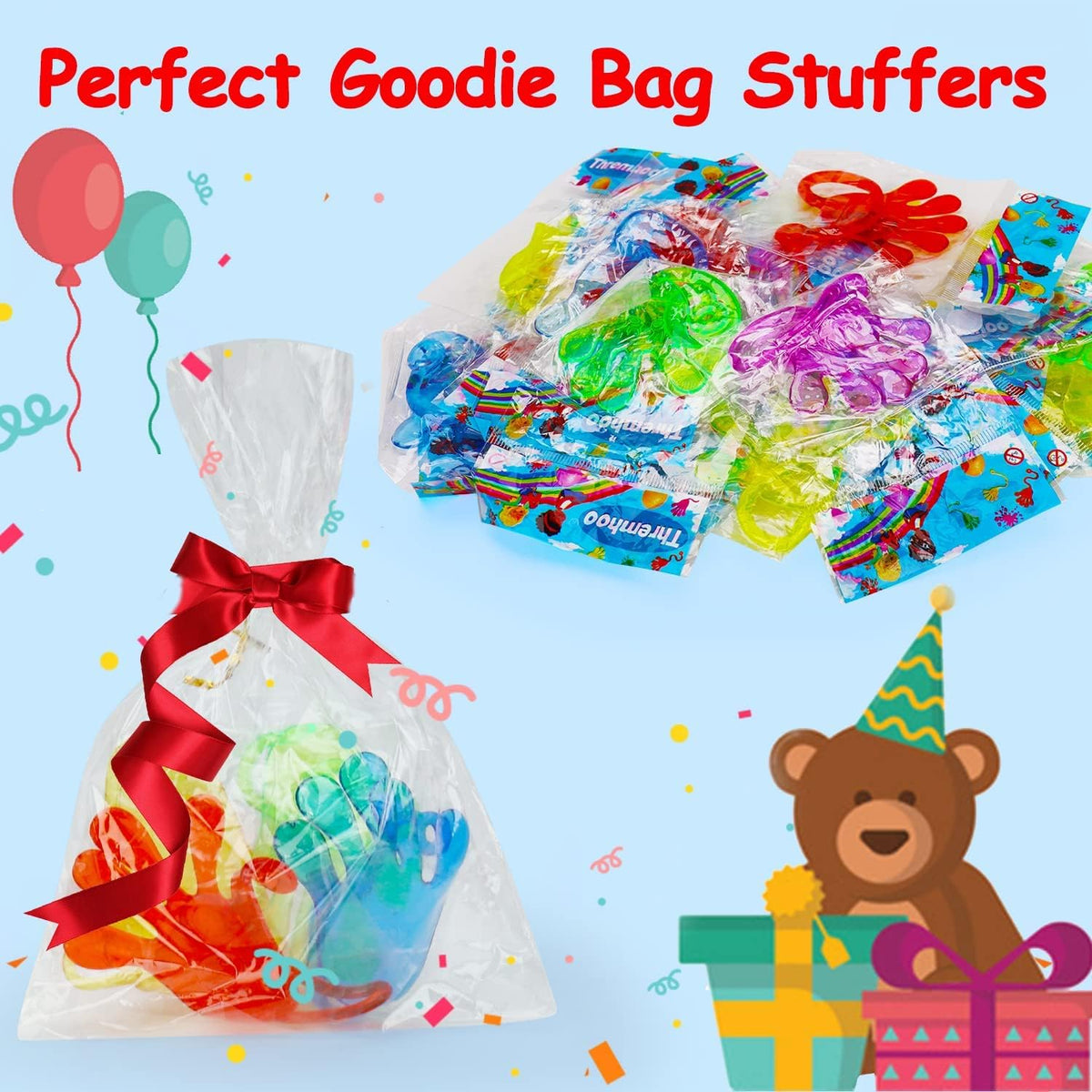 Thremhoo 40 pack glow in the dark sticky hands party favors in red, yellow, blue and purple - view 5