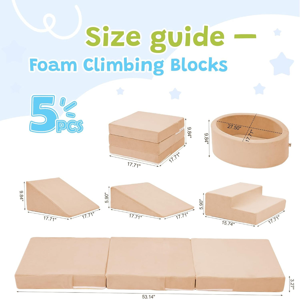 Elftopia foam climbing set with ball pit, stairs and ramps for toddlers in grey - view 22