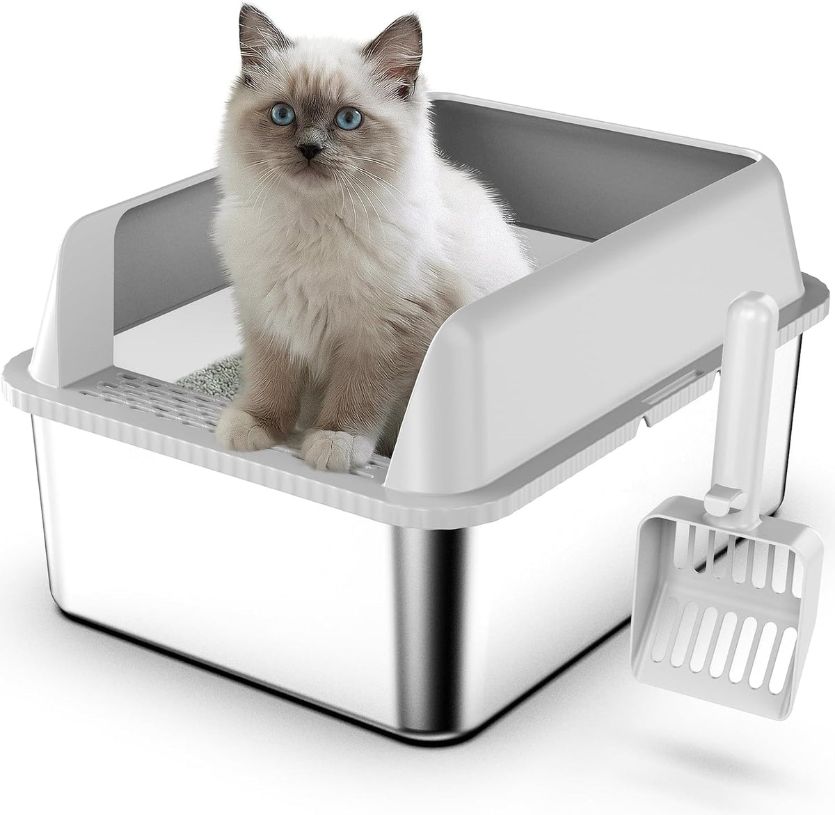 Suzzipaws Stainless Steel Cat Litter Box with Lid for Kittens & Small - 6" Deep / 1.0