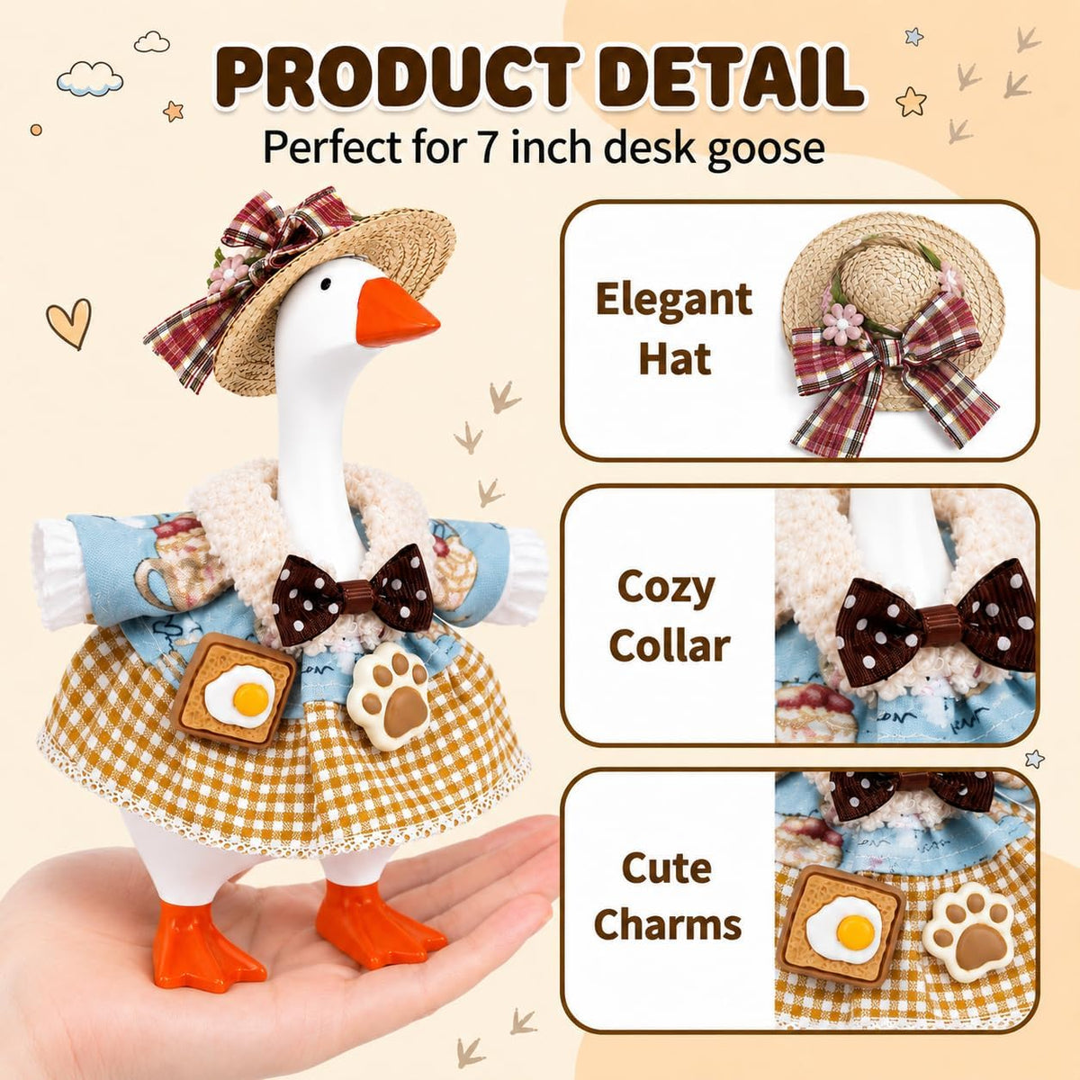7inch Desk Goose Outfits, Mini Desktop Goose Clothes with Sunglasses & Necklaces, Brown Leopard - Dress Blue / 7 Inch - image 3