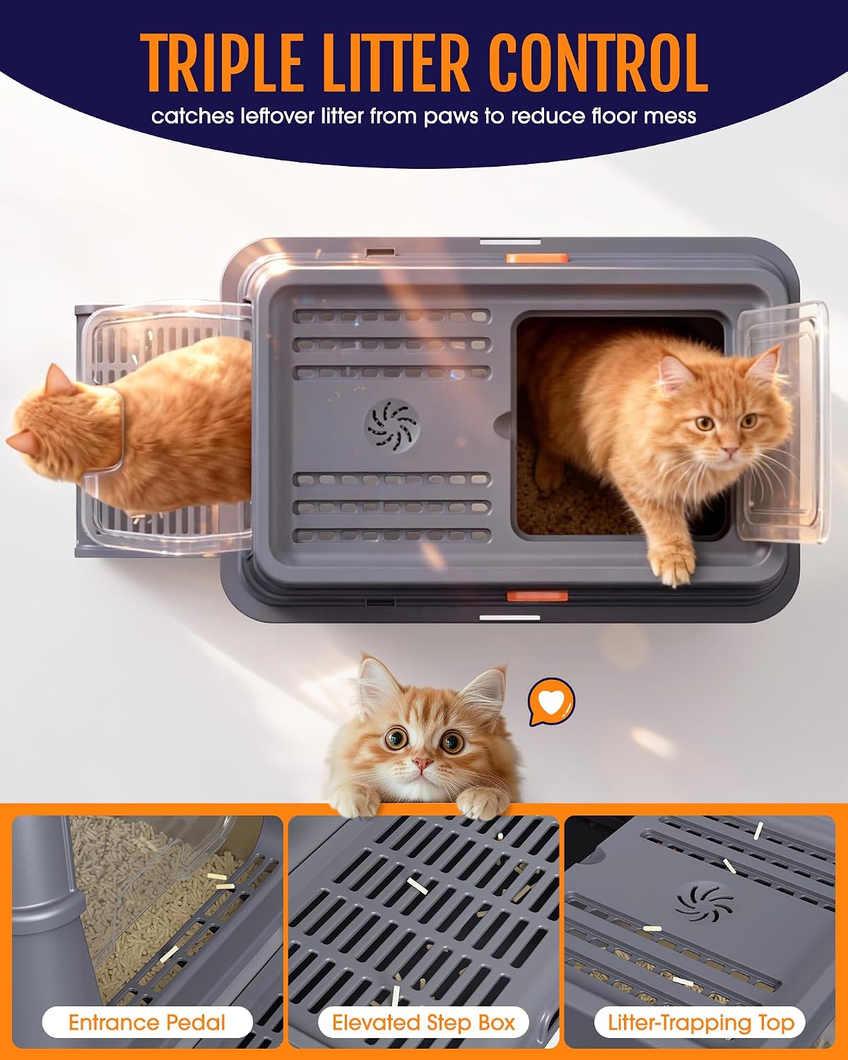 Powools Stainless Steel Enclosed Cat Litter Box - 23.6" × 15.7" x 15" - image 2