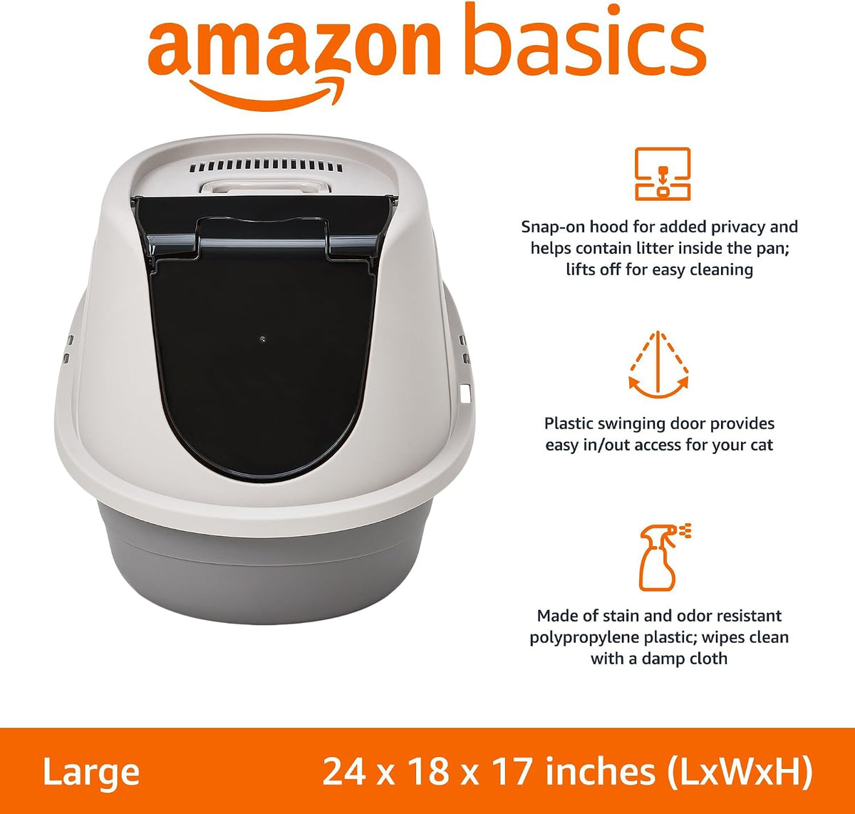 Amazon Basics No-Mess Hooded Enclosed Cat Litter Box with Odor - Large (Pack of 1) - image 2