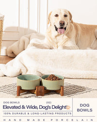 Ceramic Dog Bowls Set with Acacia Wood Stand - Large-3.5Cups / Vintage Grey - image 3
