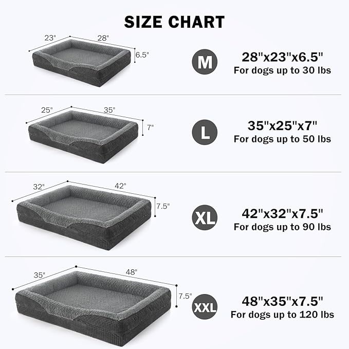 INVENHO Orthopedic Large Dog Bed, Egg-Crate Memory Foam Dog Couch with Washable Removable Cover, Waterproof Lining and Nonskid Bottom