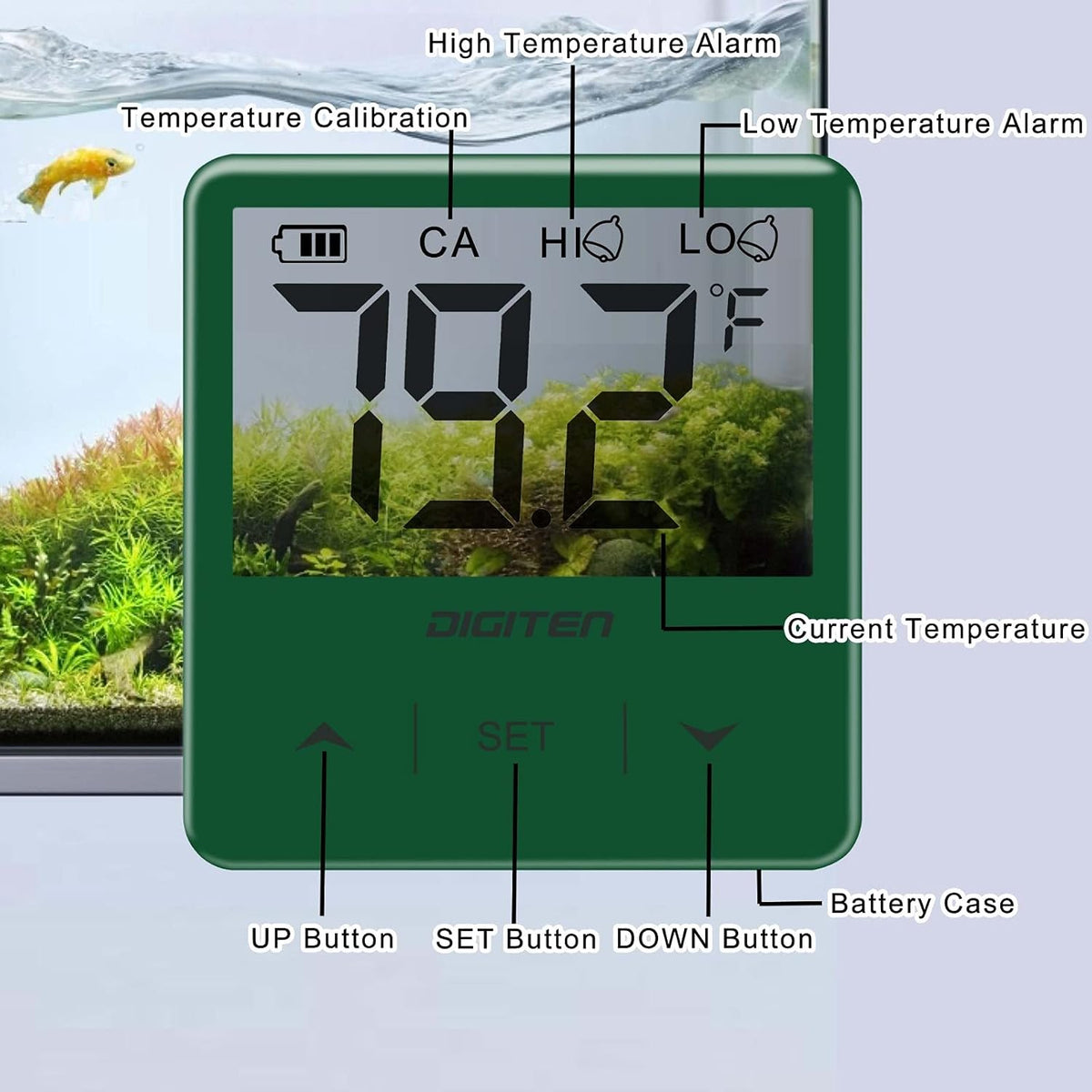 DIGITEN Aquarium Thermometer Digital Fish Tank Thermometer with Large - Green - image 4