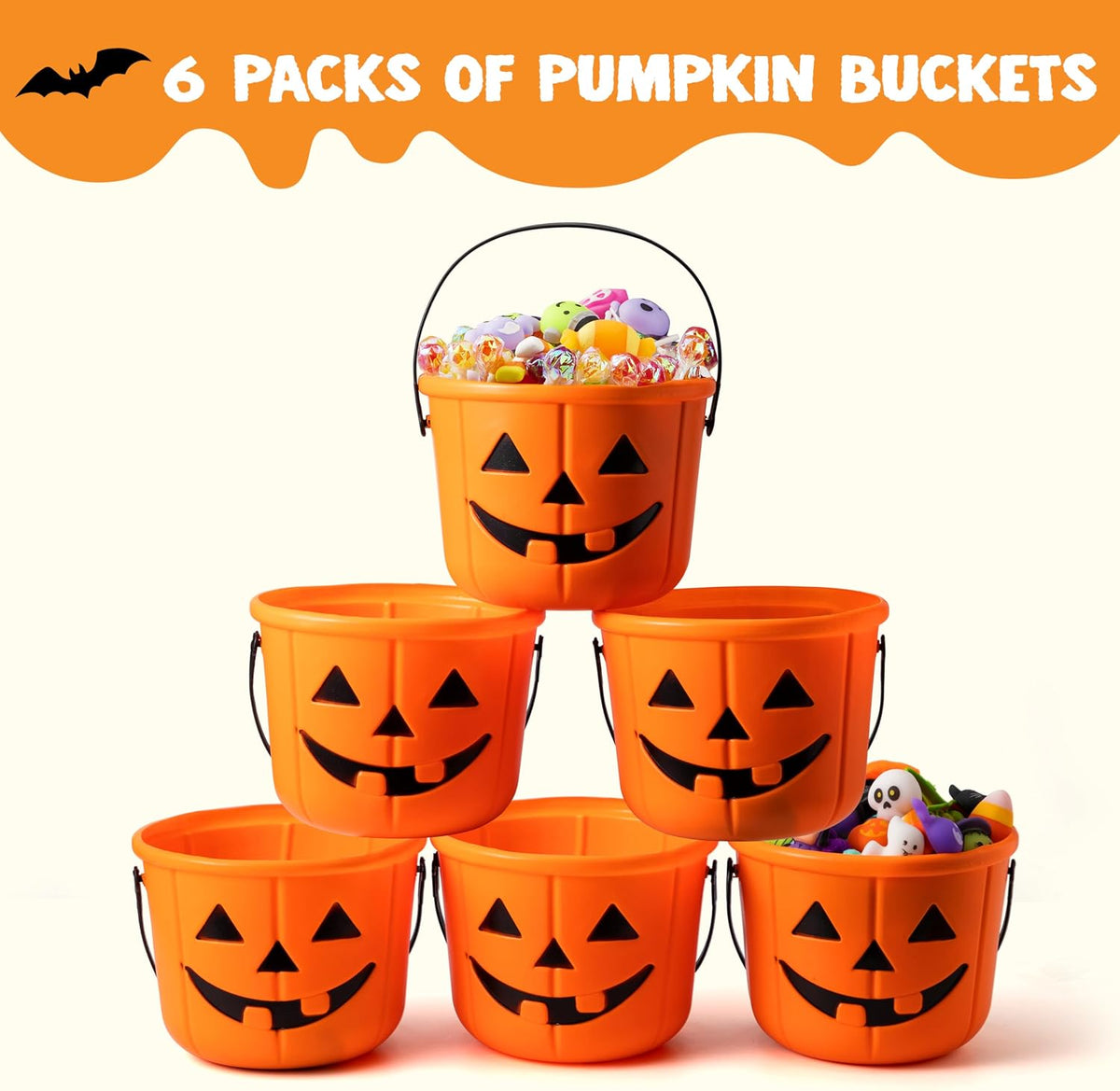 JOYIN 6 pack Halloween jack o lantern trick or treat pumpkin buckets with handles - view 6