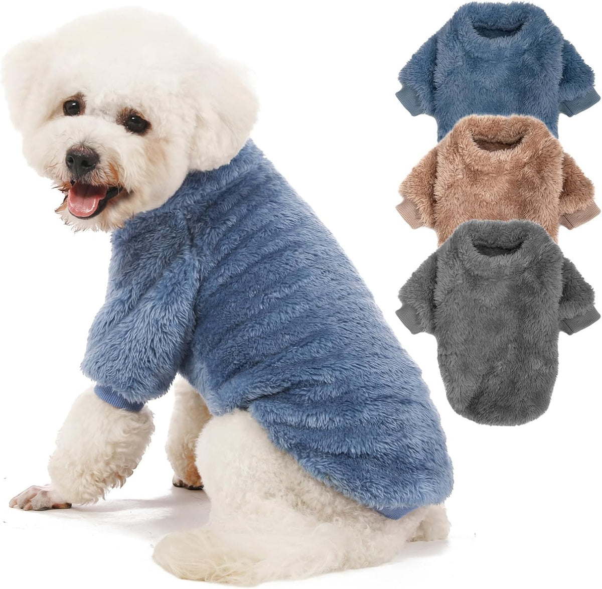 3 Pack Dog Sweaters, Dog Clothes for Small Dogs Girl Boy – Essentials for Dogs - X-Small / Blue+Lt Coffee+Dark Grey