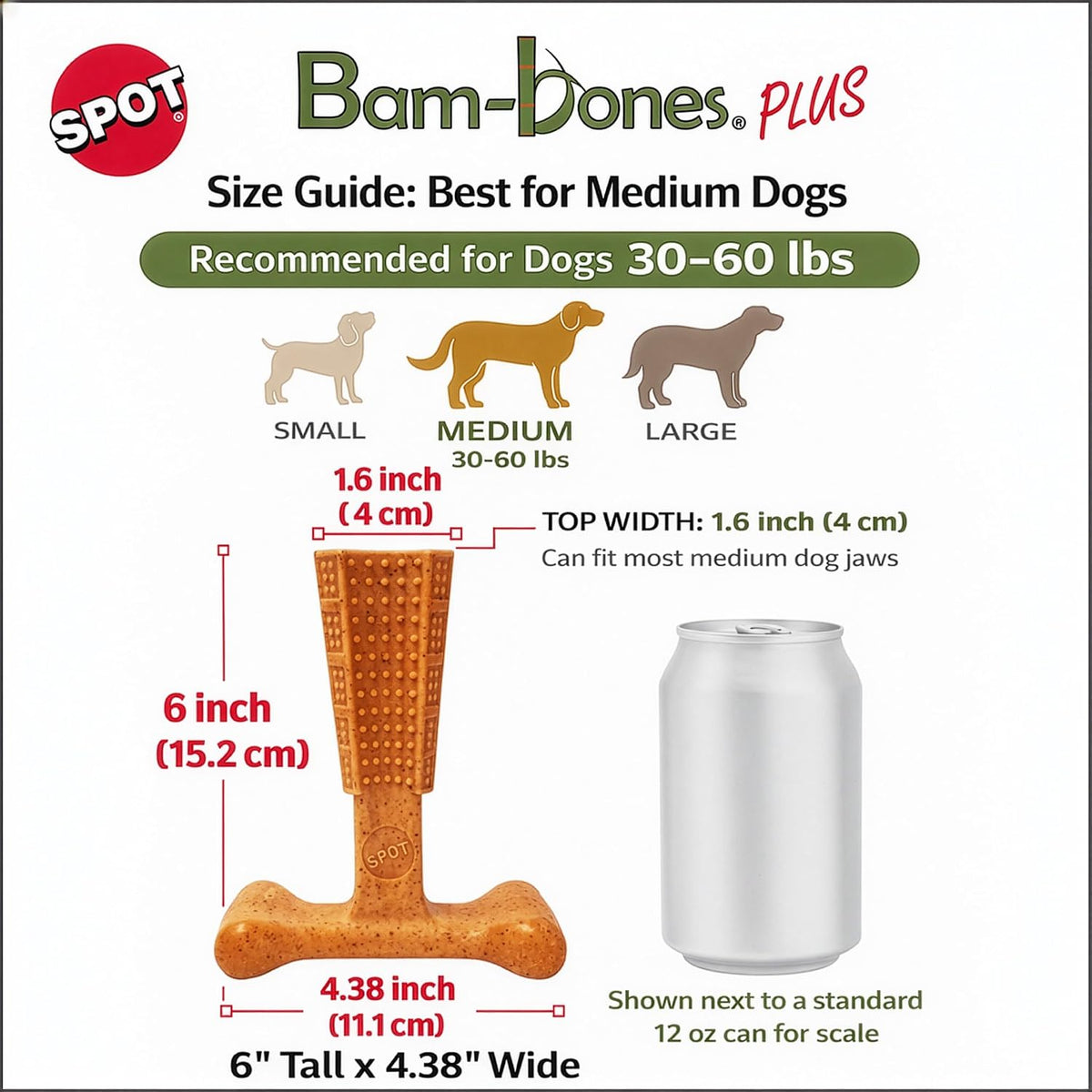 SPOT Bam-Bones Plus T-Bone Dog Chew - Peanut Butter / Medium - image 2