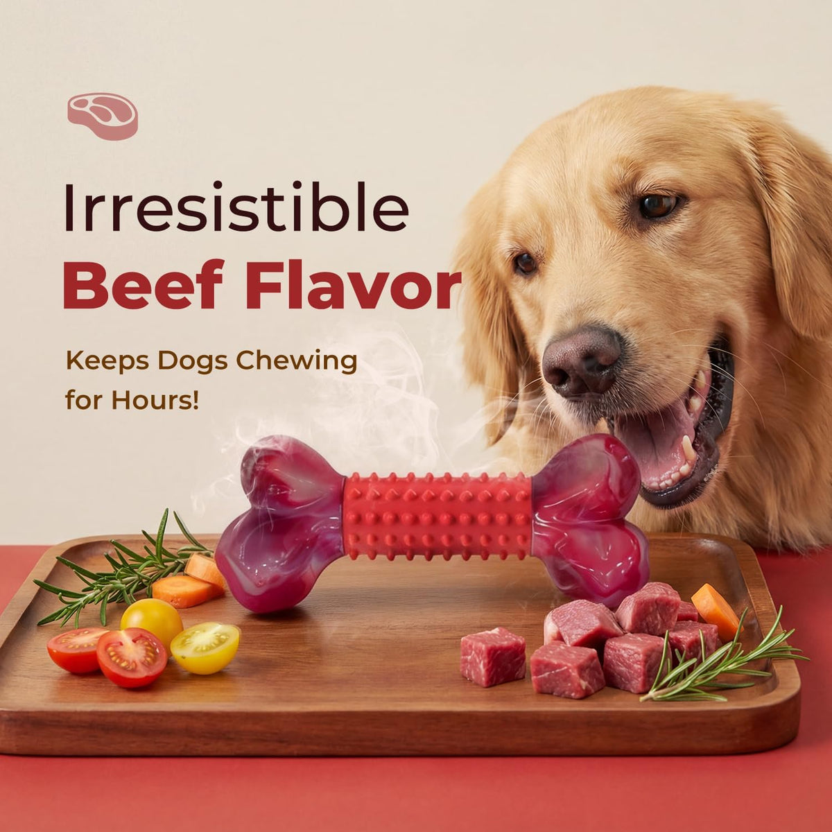 Tough Dog Toys for Aggressive Chewers: Beef Flavored Long Lasting Dog - 2 PC-Beef-Red - image 4