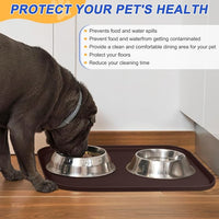 Silicone Pet Feeding Mat with Raised Edge for Food and Water, Dog Bowl Mats, Cat Bowls Placemat with High Lip for Floor Waterproof, Rubber Tray for Cats and Dogs 19 x 12 x0.7 Dark Brown