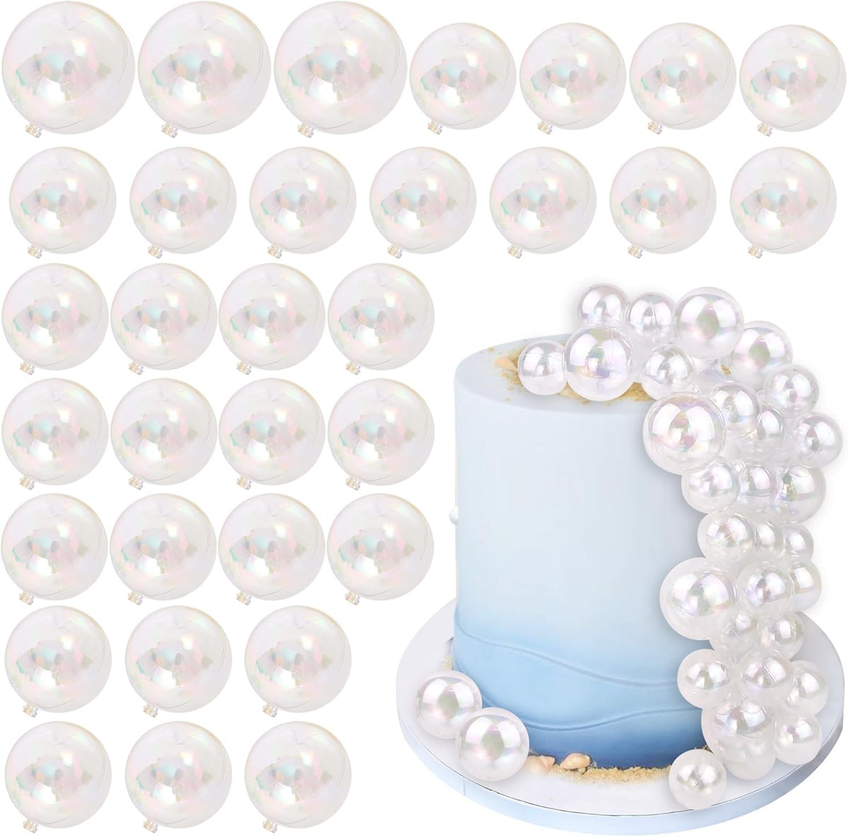 32 PCS Colorful Ball Shaped Cake Topper Pearl Balls Cupcake Cake - Clear