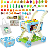Ming You 2-in-1 Kids Shopping Cart Toy with Pretend Play Foods - Blue