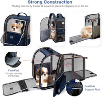 Cat Carrier Backpack, Expandable Pet Carrier with Sun Shade & Full Front Opening, Breathable Mesh - Blue / XL-Mesh Window - image 3