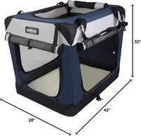 EliteField 4-Door Folding Soft Dog Crate with Curtains – Essentials for Dogs - Navy Blue+Gray / 42.0"L x 28.0"W x 32.0"H - image 3