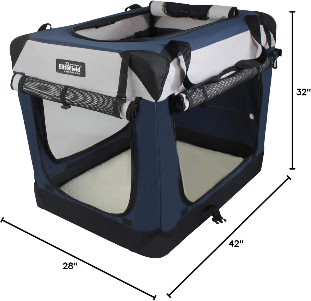 EliteField 4-Door Folding Soft Dog Crate with Curtains – Essentials for Dogs - Navy Blue+Gray / 42.0"L x 28.0"W x 32.0"H - image 3