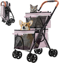 Double Pet Stroller for 2 Dogs & Cats, Double-Decker, Blue – Essentials for Dogs - Pink
