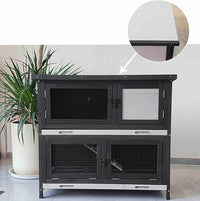 Double Level Solid Wood Rabbit Hutch Small Animal Cage for Rabbits, Guinea Pigs, Hedgehogs & Lizards Indoor/Outdoor– 2-Tier Eco-Friendly Habitat with Bedding Area, Durable & Easy to Clean