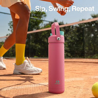 Insulated Water Bottle with Straw Stainless Steel Water Bottle, Leak-Proof, BPA-Free, Double Wall Vacuum Keeps Cold for 24 Hours for Sports, Travel, School (18 oz, Tulip)