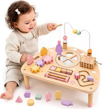 Vanplay 8 in 1 Wooden Activity Table - 8-In-1 Pink Colors