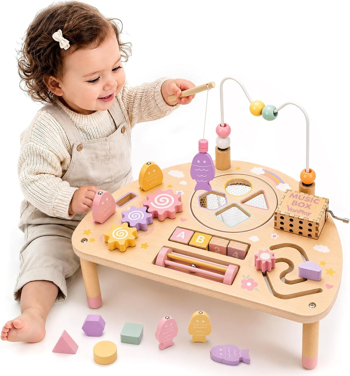 Vanplay 8 in 1 Wooden Activity Table - 8-In-1 Pink Colors
