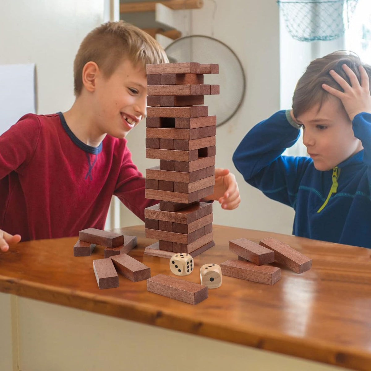Wooden Blocks Stacking Games 48PCS Tumbling Tower for Kids Families – Fun for Kids & Family - 54PCS - image 2