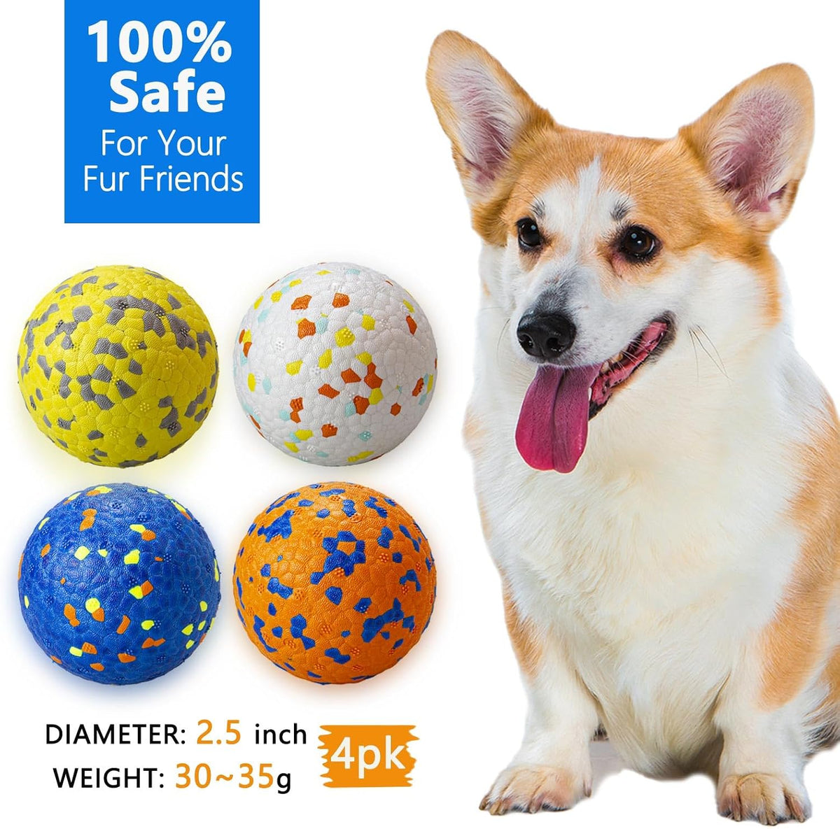 Dog Balls, Indestructible Dog Tennis Balls for Aggressive Chewers – Essentials for Dogs - Blue, Orange, White & Yellow (4-Pack) / Small (2.5" diameter) - image 3