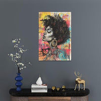 Quorin African American Wall Art Banksy Graffiti Black Woman Pictures Black Girl Wall Decor Canvas Print Painting Artwork for Bathroom Living Room Bedroom 16"x24"
