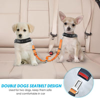 SlowTon Double Dog Seat Belt for Car with Elastic Bungee Buffer - J.Orange / 2 Small in 1 - image 2