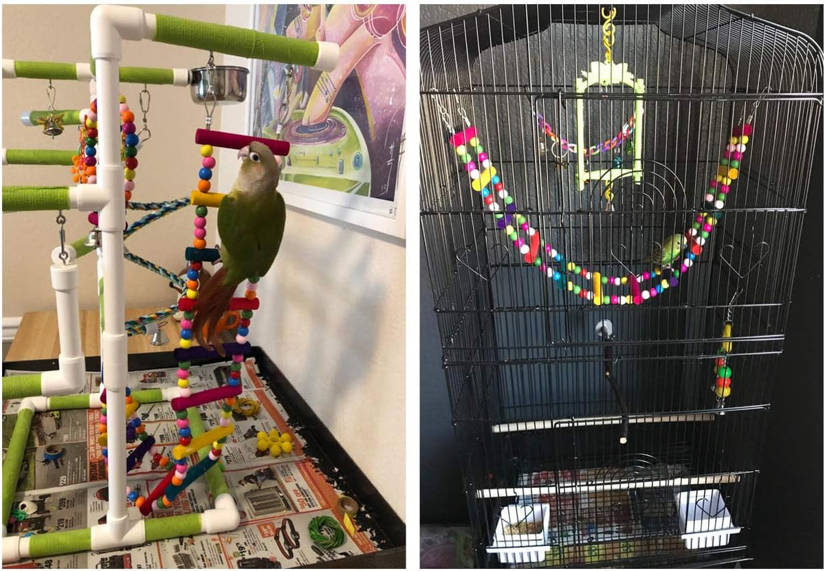 Bird Ladder Toys Coloured Flexible Parrot Swing Bridge Wooden - 27.6 in (12 Steps) - image 4