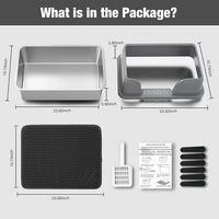 Suhaco Extra Large Stainless Steel Litter Box with Lid XXL High Sided Cat Litter Boxes Included Litter Mat & Litter Scoop Anti-Urine Leakage Metal Pet Toilet for Big Cats (Grey XXL)