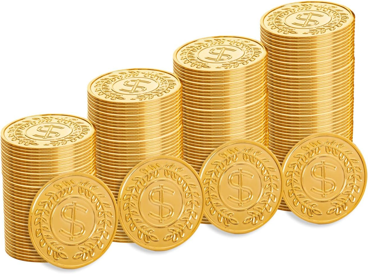 Vonokee 120 plastic gold pirate coins with skull and ship designs - view 3