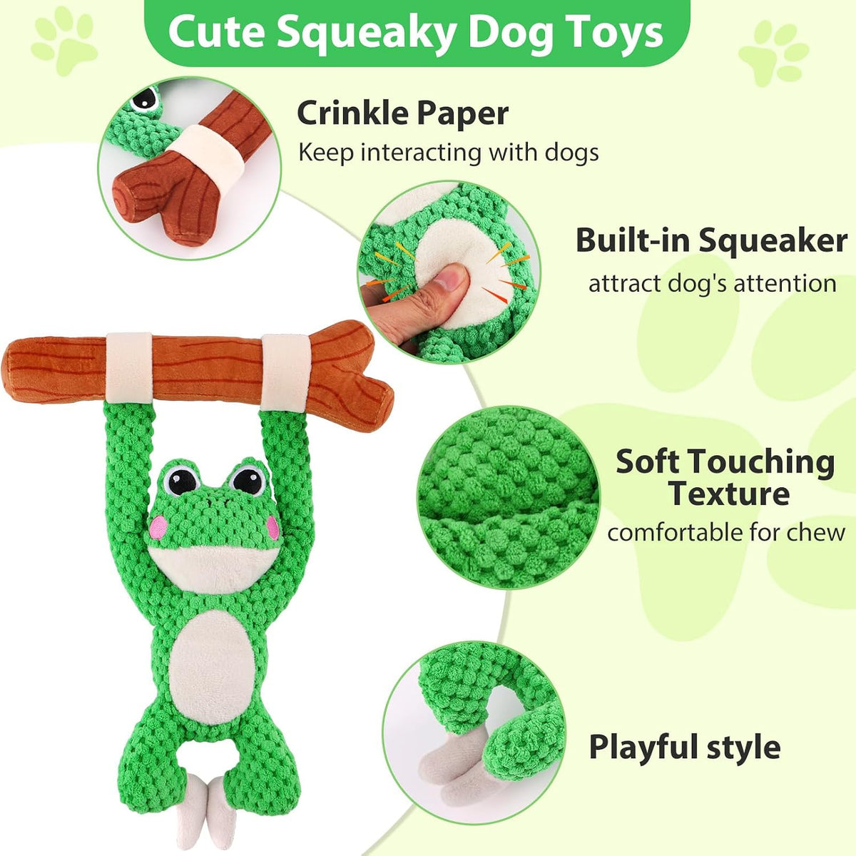 Squeaky Dog Toys for Large Dogs, Tough Tug of War Puppy Toy - Green Brown / Frog - image 2