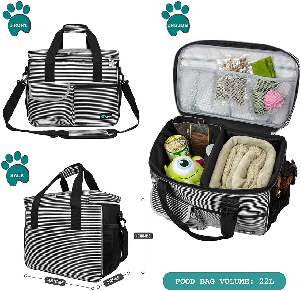 PetAmi Dog Travel Bag Organizer, Pet Supplies Diaper Tote - Medium - 14.5"L x 8.0"W x 12.0"H / Stripe Black - image 2