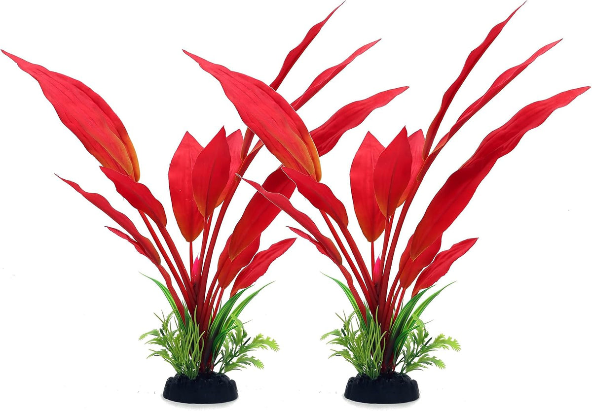 Silk Aquarium Plants, 12 Inch Artificial Silk Plants Decorations – Essentials for Fish - Red / 2 Pack