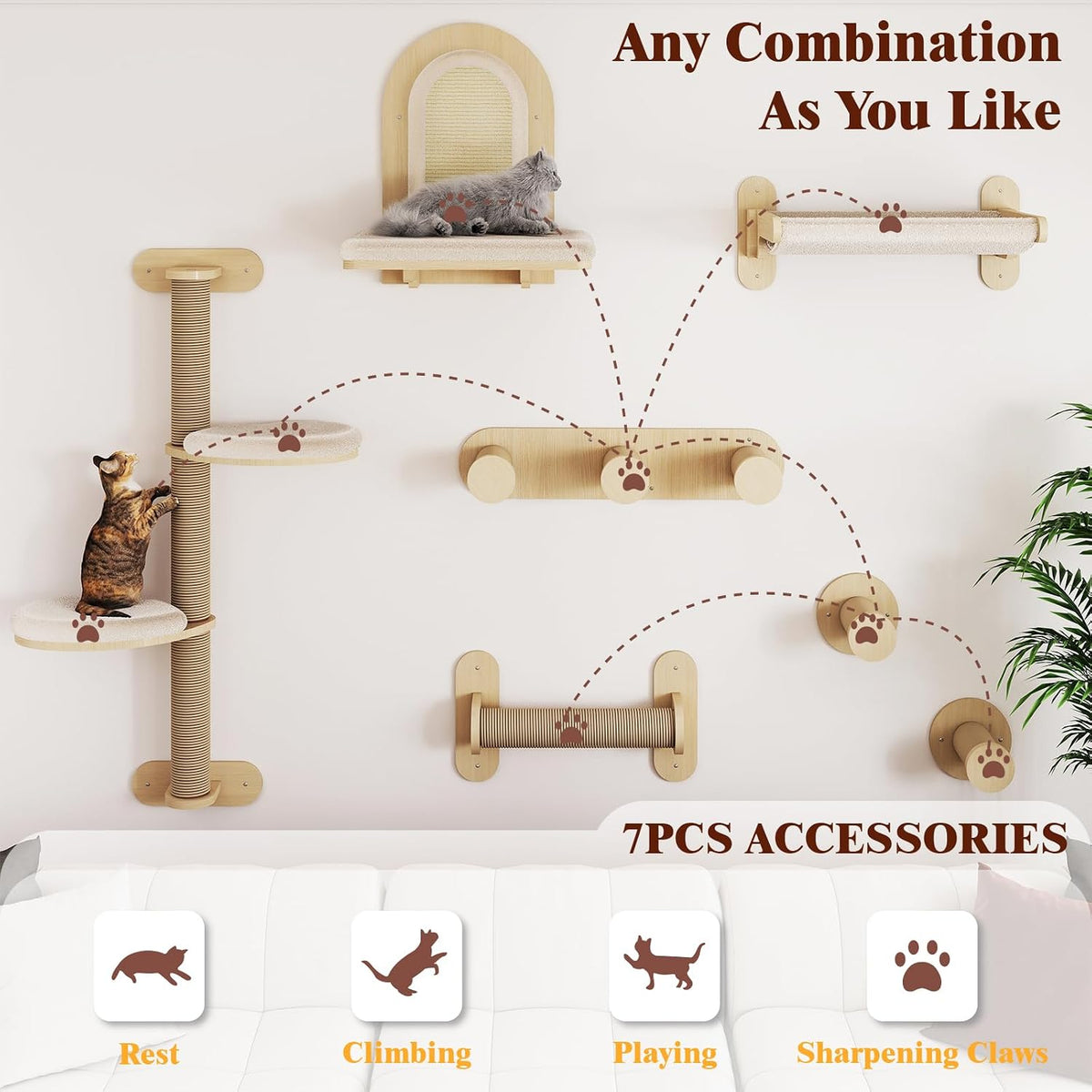 BYBYME 7 Pcs Wall-Mounted Cat Shelves - Set of 7 - image 4
