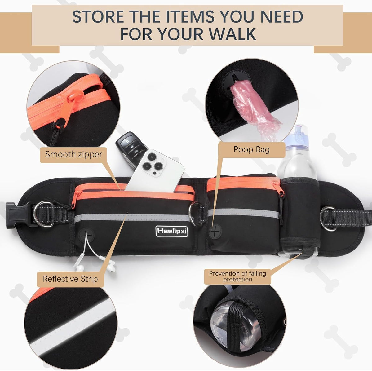 Hands-Free Dog Leash with Pouch - Orange - image 2
