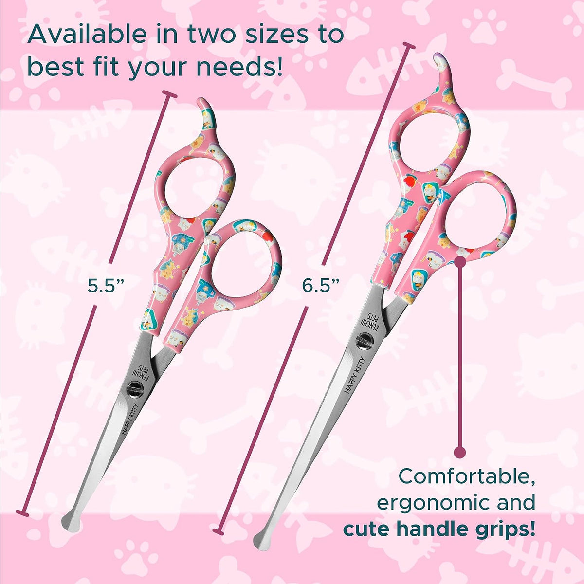 Kenchii Happy Kitty Ball Tip Grooming Scissors for Cats 5.5in Pink – Essentials for Cats - 6.5 Inch / Pink - image 2